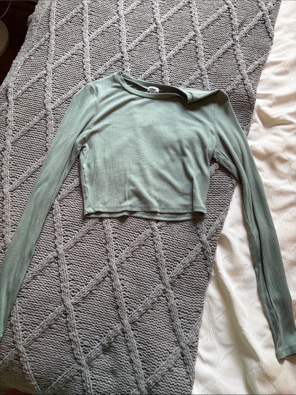 GARAGE Sage Green Ribbed Long-Sleeve Crop Top